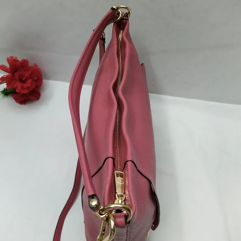 Coach Pink Pebbled Leather Zipper Closure Hobo Crossbody Shoulder Bag